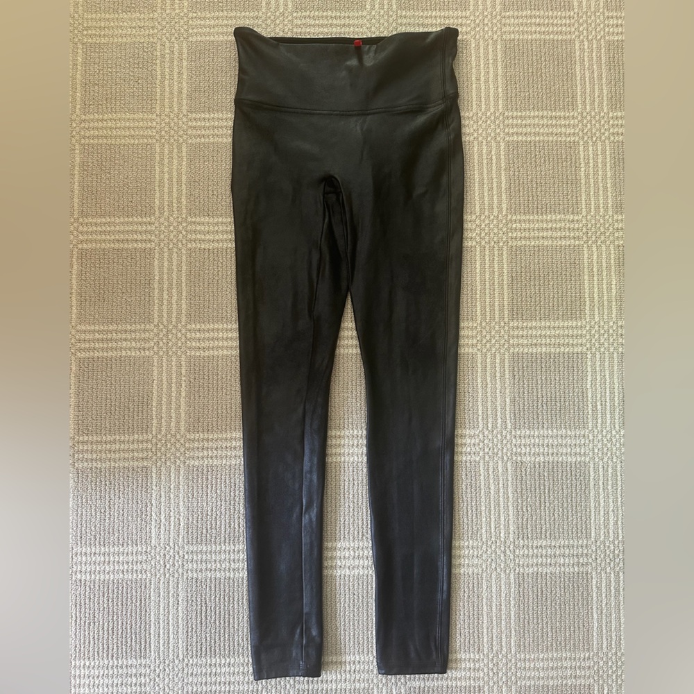 Spanx Black Faux Leather Leggings small LIKE NEW